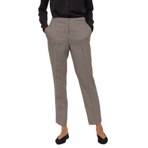 Women Black &‎ White Checked Cigarette Trousers Size 4 - Picture 1 of 5